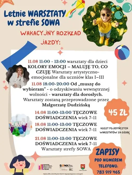 Sierpniowe warsztaty w Strefie SOWA – zapisy trwają