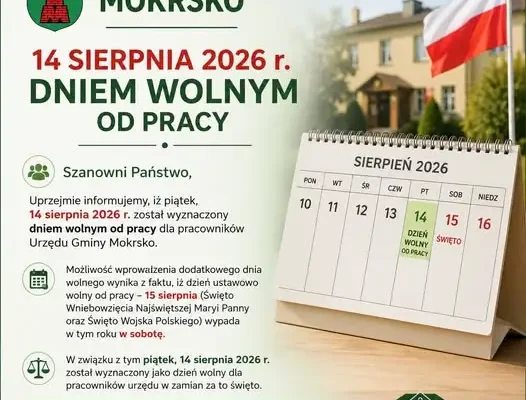 Urząd Gminy Mokrsko nieczynny 14 sierpnia – dodatkowy dzień wolny