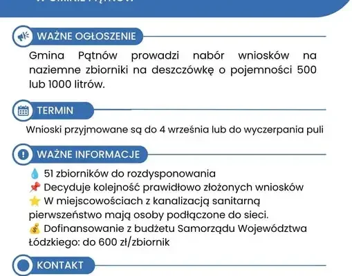 Gmina Pątnów: nabór wniosków na zbiorniki na deszczówkę do 4 września