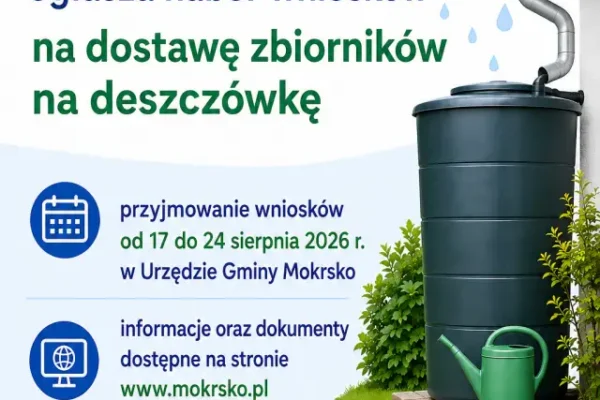 Gmina Mokrsko ogłasza nabór na zbiorniki na deszczówkę