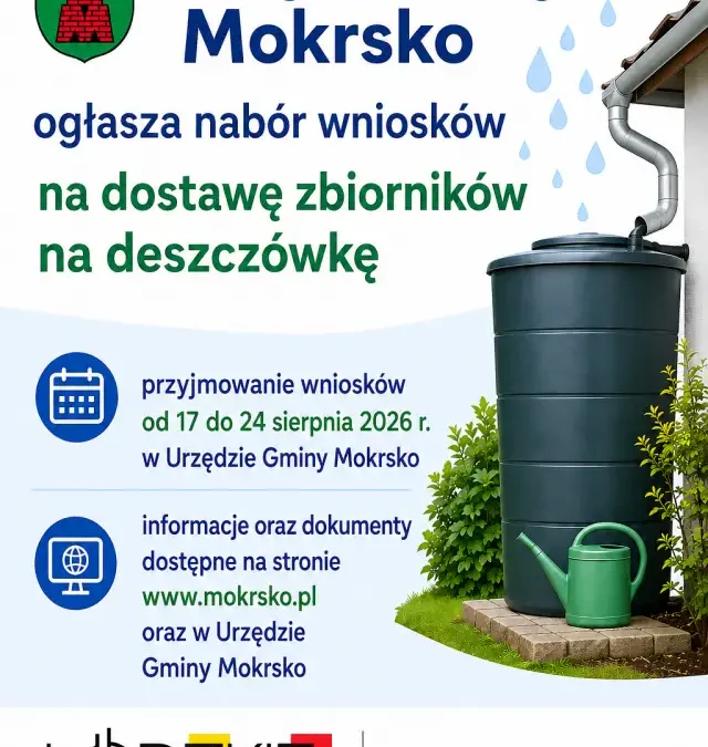 Gmina Mokrsko ogłasza nabór na zbiorniki na deszczówkę