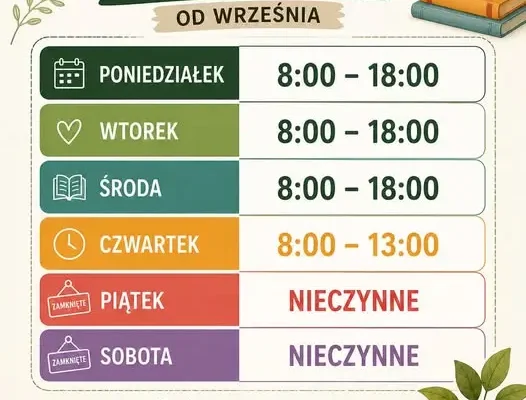 Zmiana godzin otwarcia Biblioteki w Mokrsku od września