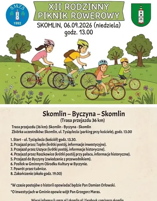 XII Rodzinny Piknik Rowerowy ze Skomlina do Byczyny – zaproszenie na niedzielę