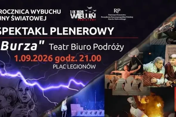 „Burza” Teatru Biuro Podróży na placu Legionów w Wieluniu – plenerowe widowisko w rocznicę wybuchu wojny