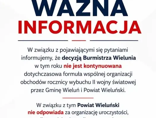 Rocznica wybuchu II wojny światowej: Powiat Wieluński nie organizuje wspólnych obchodów z gminą