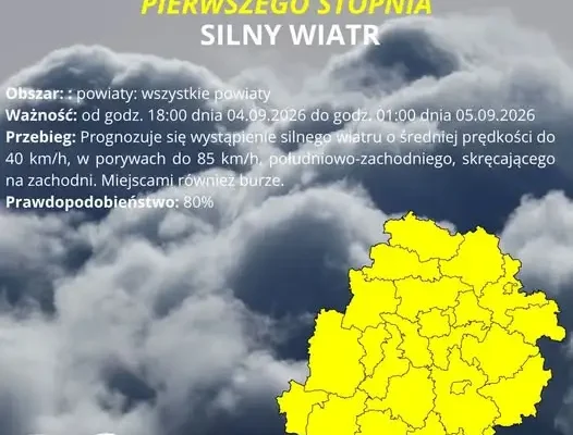 Ostrzeżenie IMGW: Silny wiatr i burze w nocy z piątku na sobotę