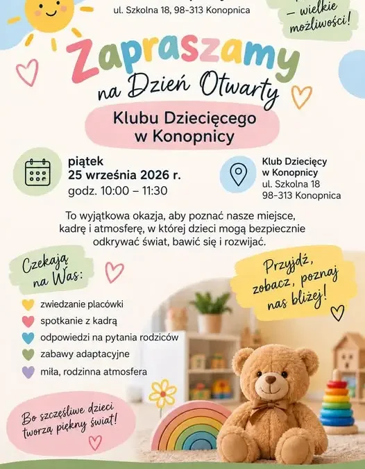 Dzień Otwarty Klubu Dziecięcego w Konopnicy – 25 września 2026