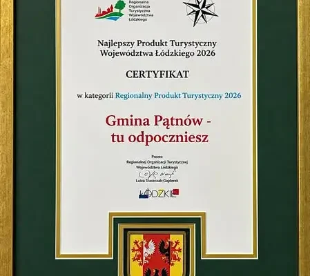 Gmina Pątnów z certyfikatem „Najlepszy Produkt Turystyczny Województwa Łódzkiego 2026”