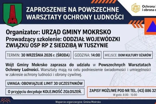 Bezpłatne warsztaty ochrony ludności w Gminie Mokrsko – ruszają zapisy