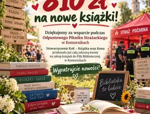 810 zł na nowe książki dla biblioteki w Komornikach