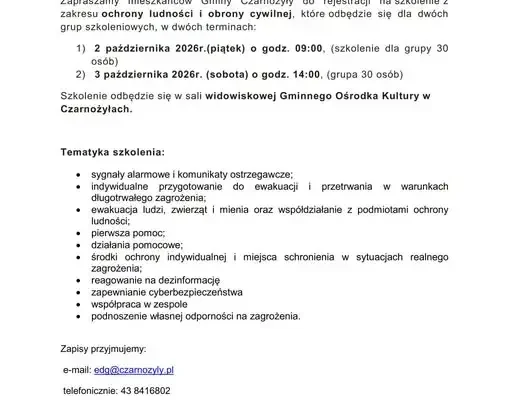 Szkolenie z ochrony ludności i obrony cywilnej w Gminie Czarnozyły – zapisy trwają