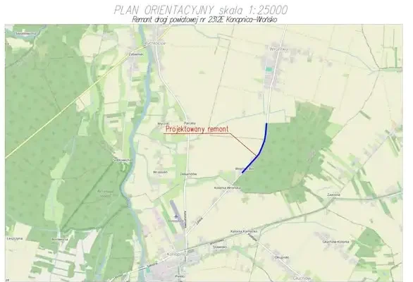 Roboty drogowe na drodze powiatowej nr 2312E: Konopnica–Wrońsko